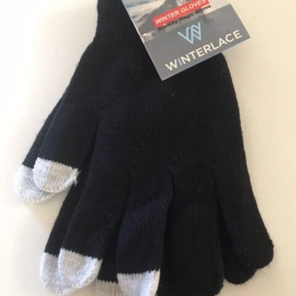 Women's Winterlace Winter Gloves-- Adult One Size--Black with Gray Tips